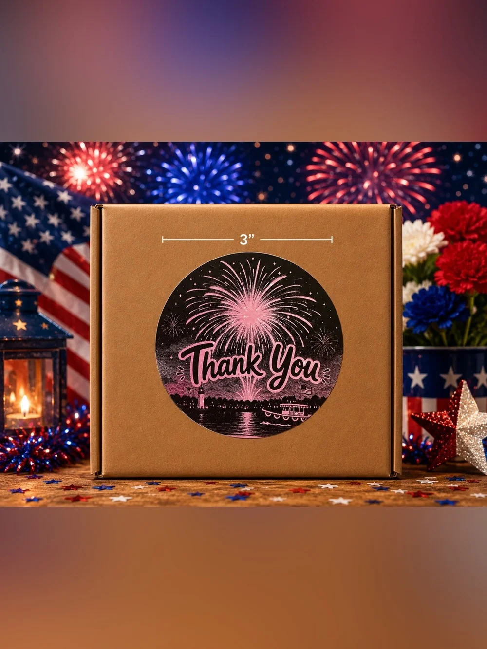 Custom 3” Patriotic Thank You Stickers-100Ct.